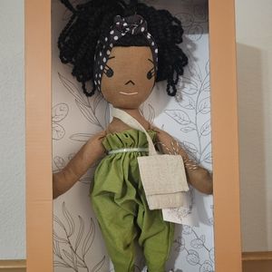 Harperiman Handmade Linen Doll 14 inch, Black and Red Head Scarf